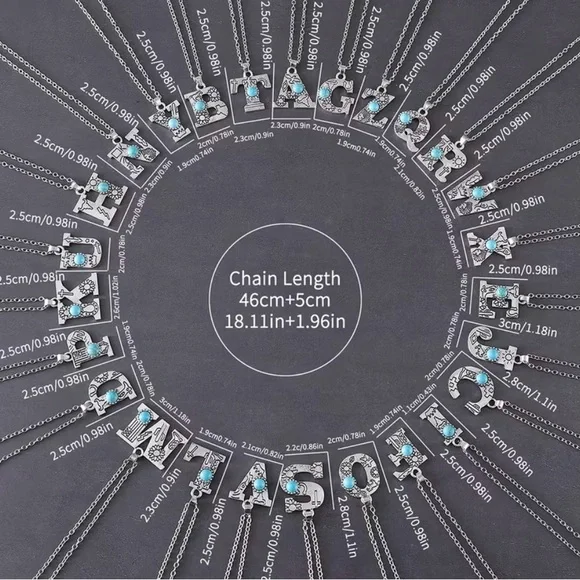 Western Silver and Turquoise Initial Pendant Necklace Cowgirl Necklace - Picture 4 of 4